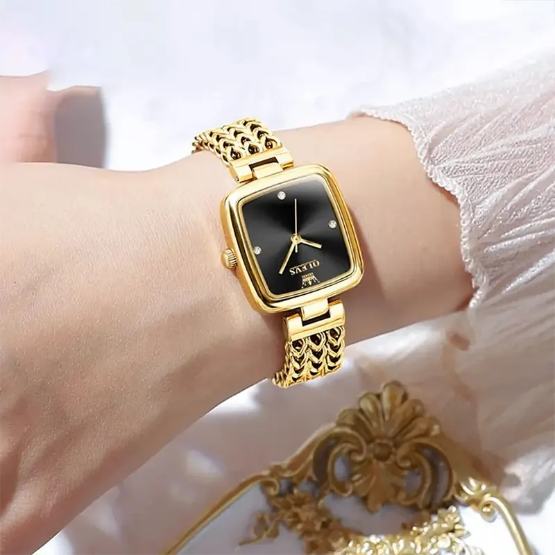 Olevs Quartz Black Dial Fashion Ladies Watch- 9948